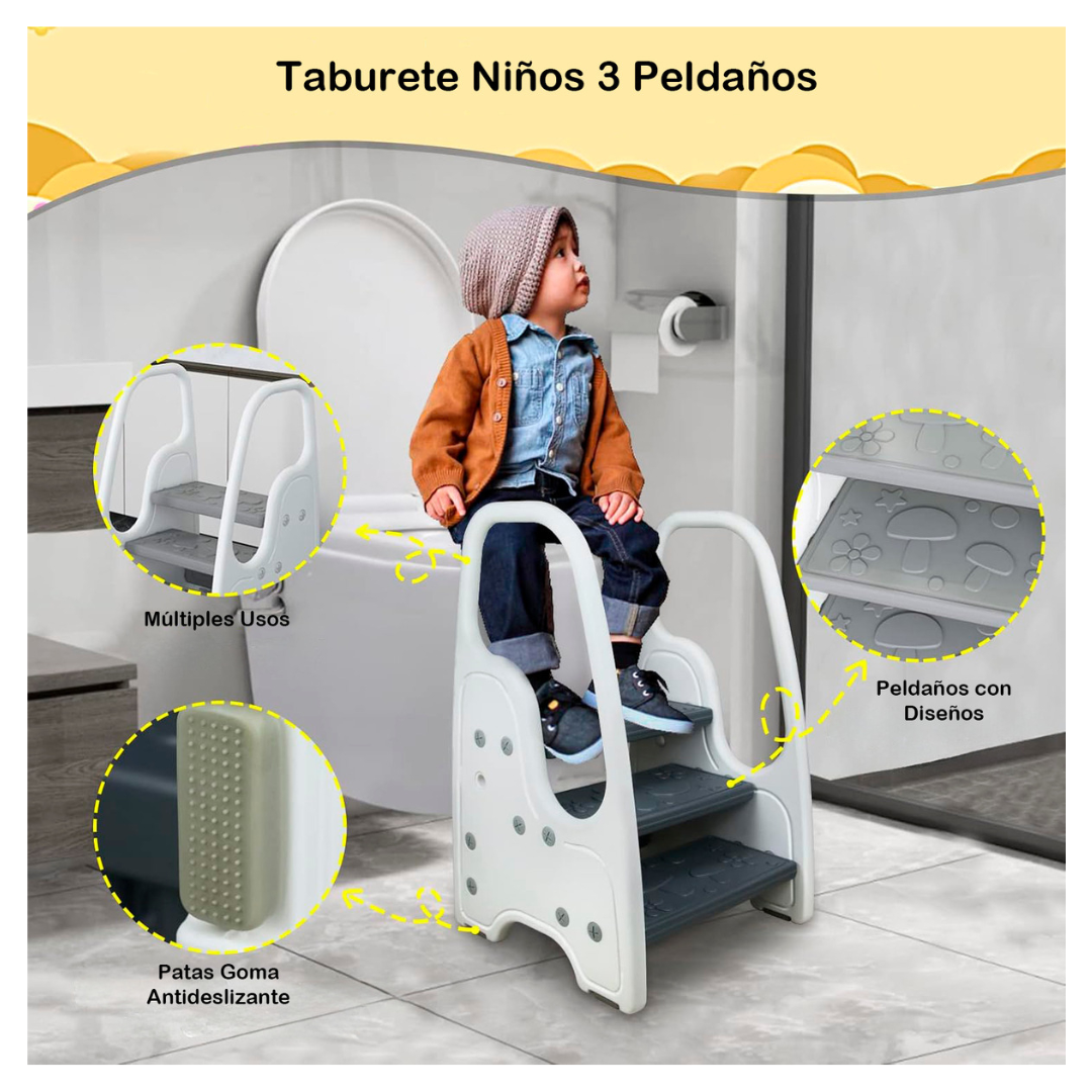 Taburete Escalera Niños Baño Cocina Infantil De 3 Peldaños-3