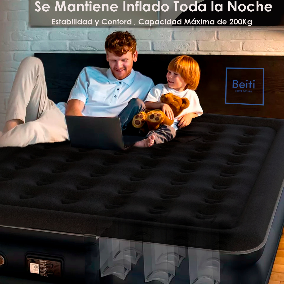 Colchón Cama Inflable 2 Plazas Eléctrico 203x152x45 Cm-2