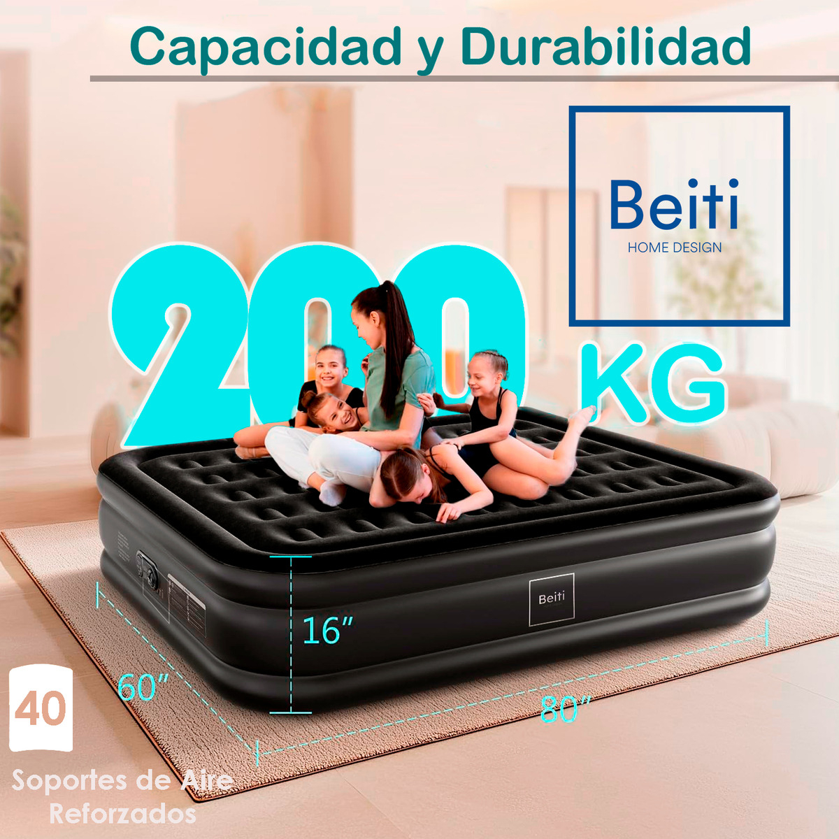 Colchón Cama Inflable 2 Plazas Eléctrico 203x152x45 Cm-7