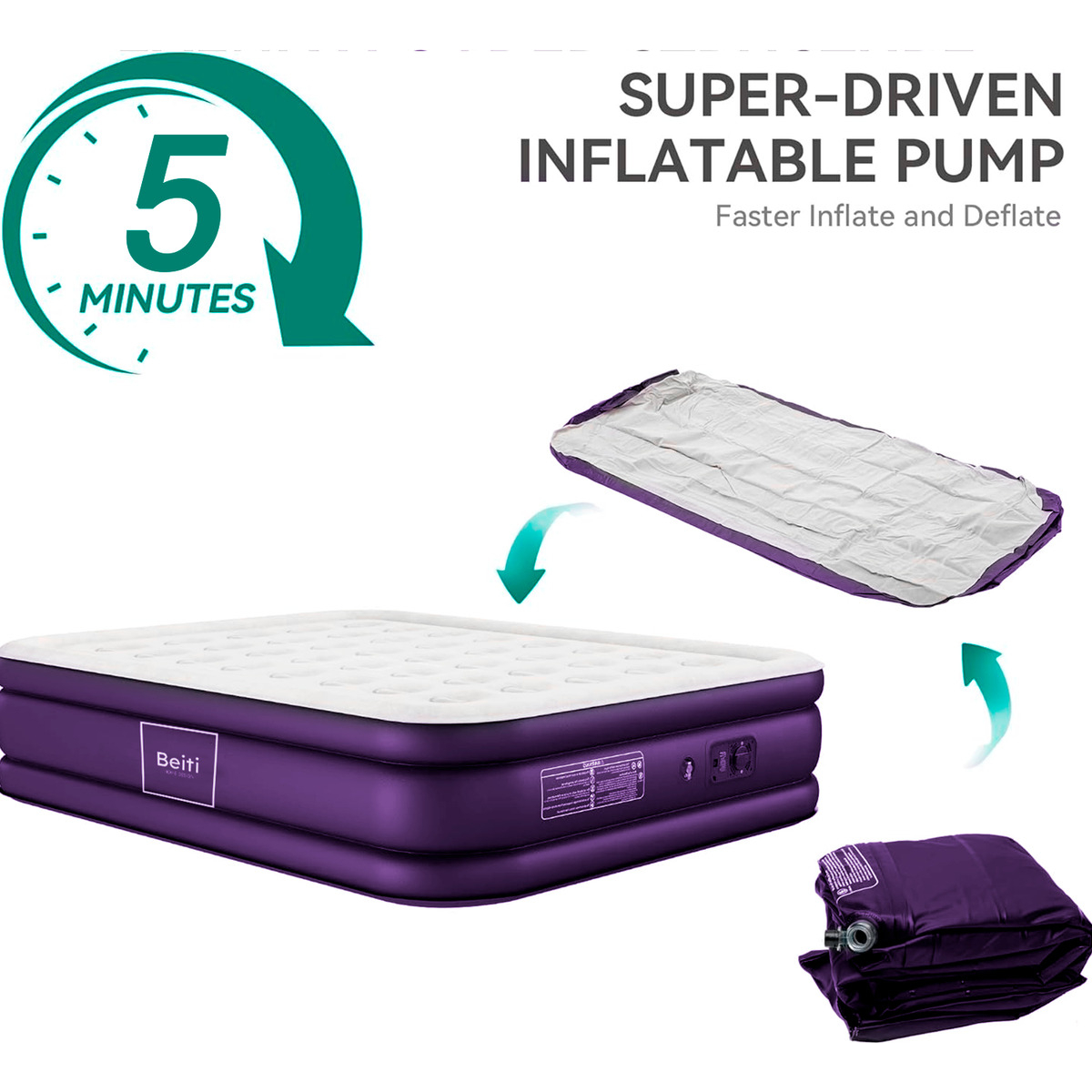 Colchon Cama Inflable Electrico Camping Glamping 2plaza 45cm-3
