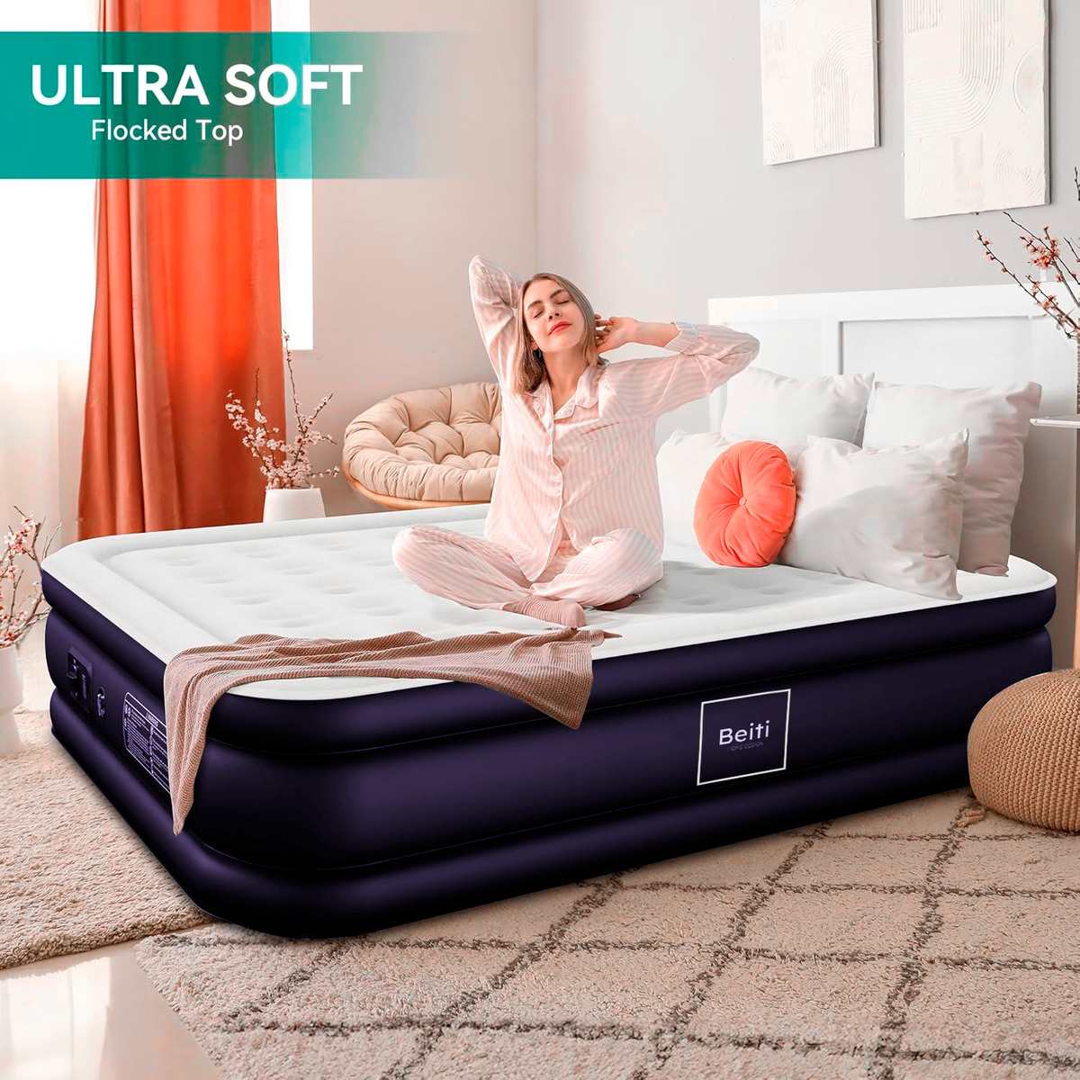 Colchon Cama Inflable Electrico Camping Glamping 2plaza 45cm-6