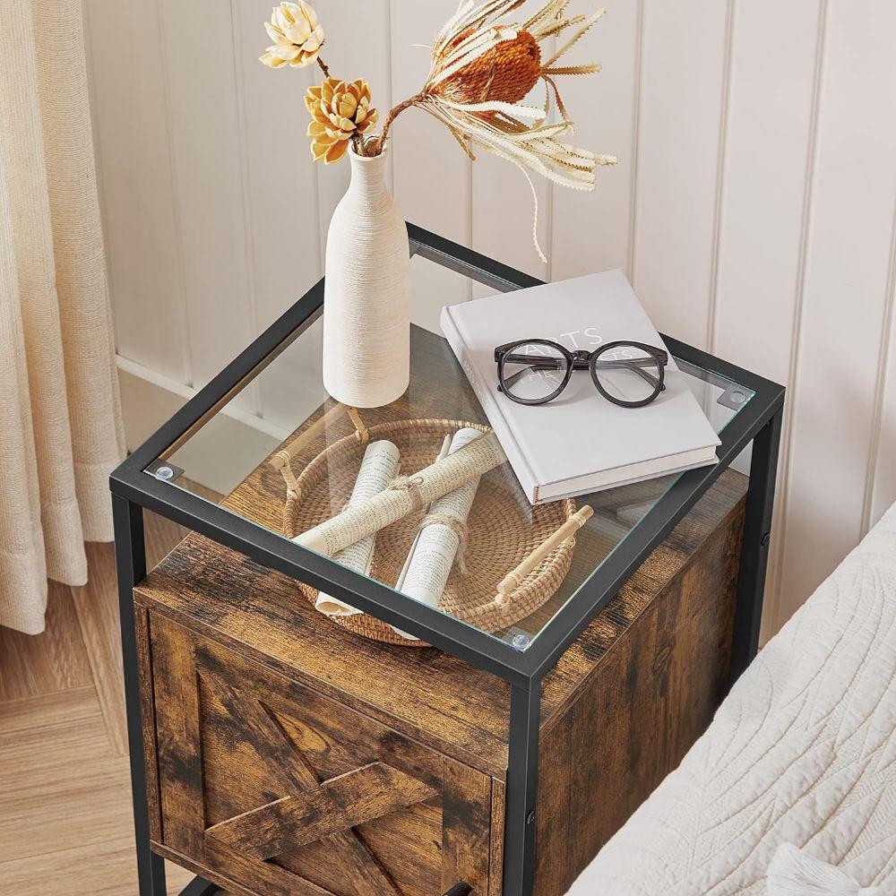Mesa Lateral Auxiliar Velador Madera y Vidrio Bettna-7