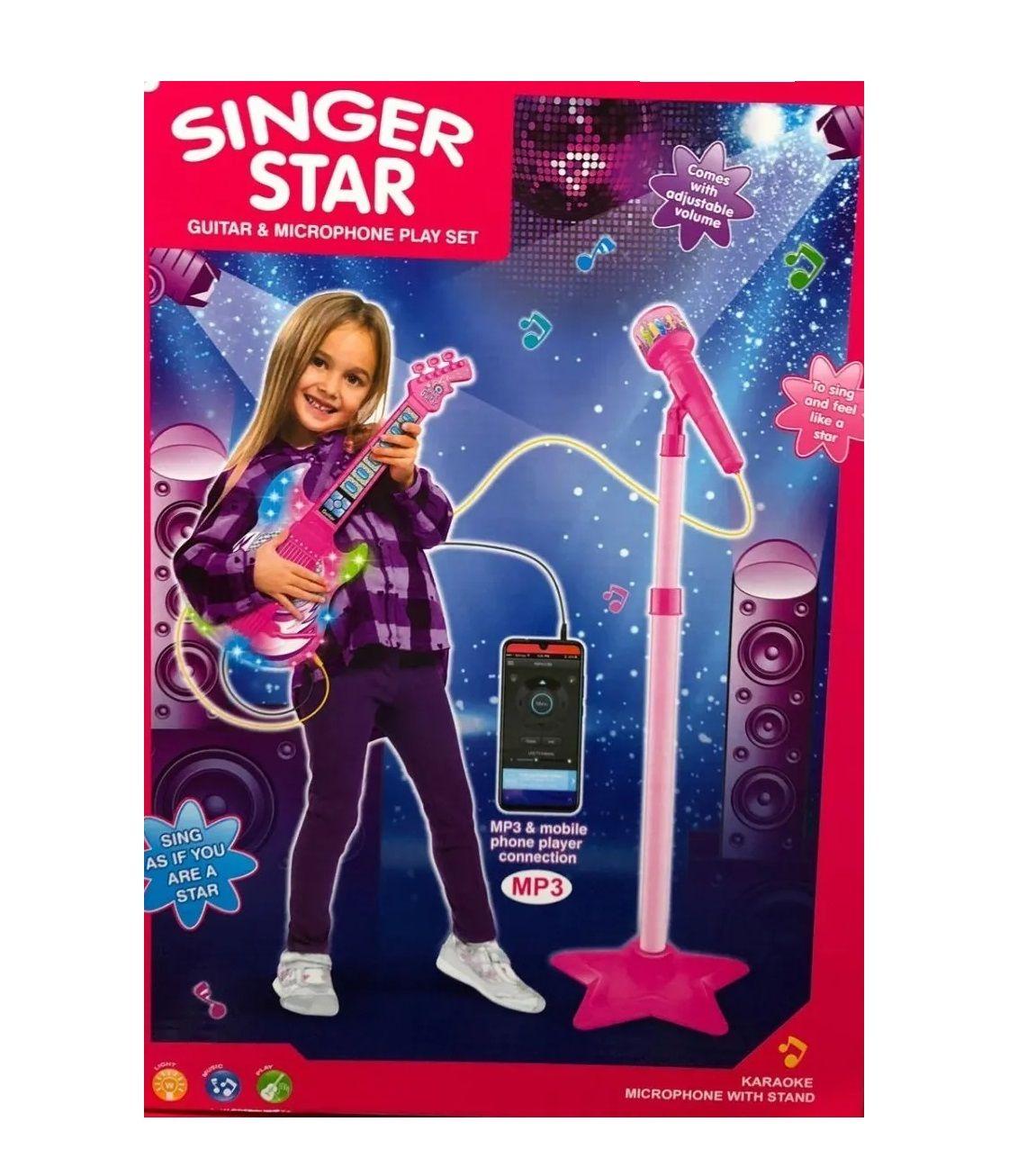 Micrófono Karaoke con Guitarra Infantil, MP3 y Luces-0