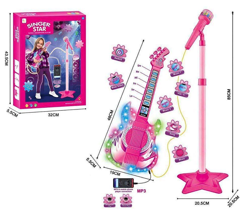 Micrófono Karaoke con Guitarra Infantil, MP3 y Luces-1
