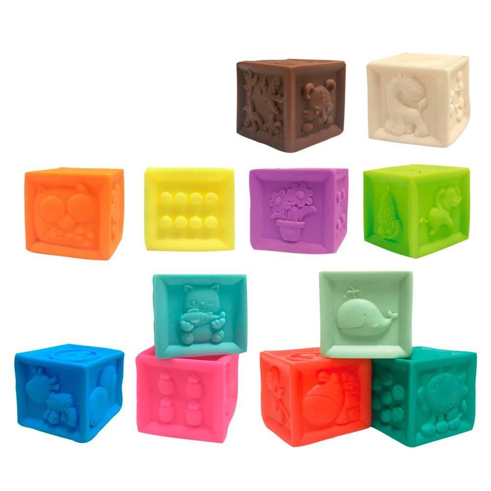 Set de 12 Cubos de Silicona Didácticos Juguete Montessori-0