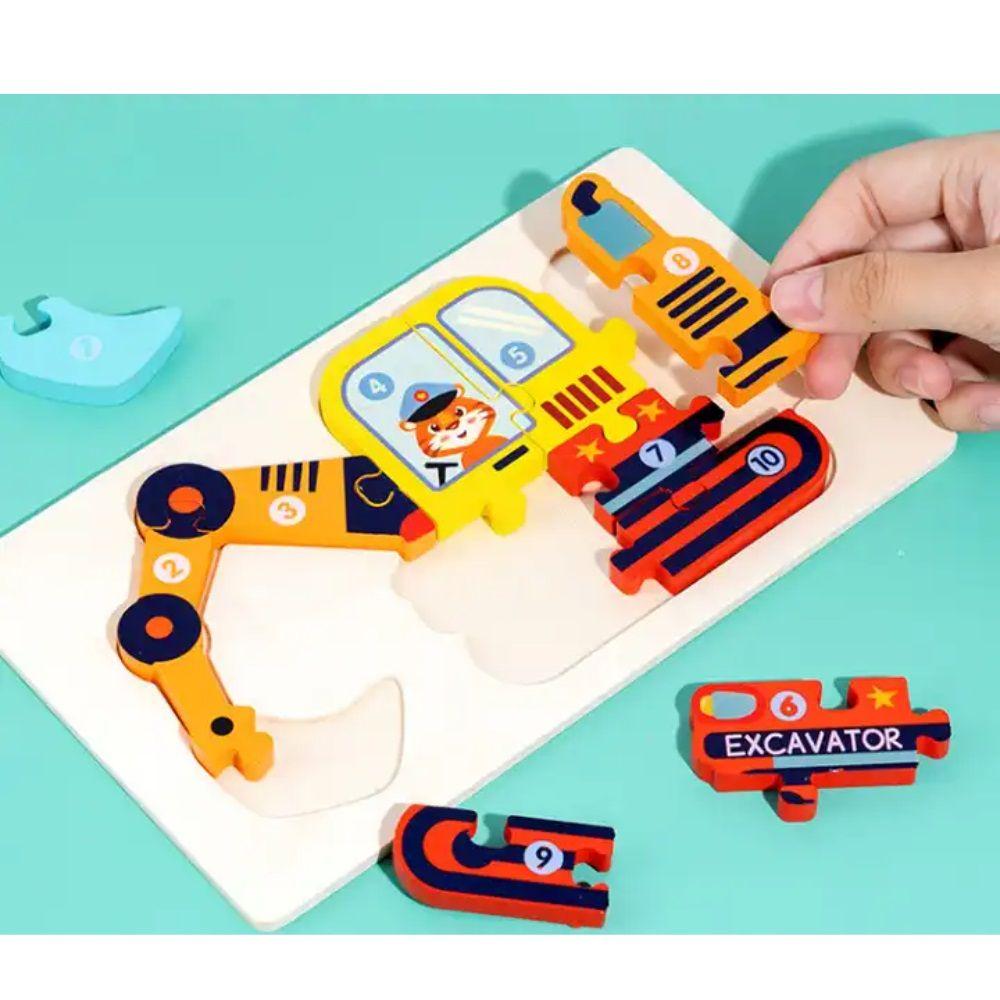 Set 3 Puzzles 3D Madera Bloques Patrón Medios de Transporte-3