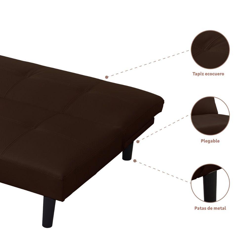 Futón Sofa Cama 2 Cuerpos Salla Ecocuero Café-2
