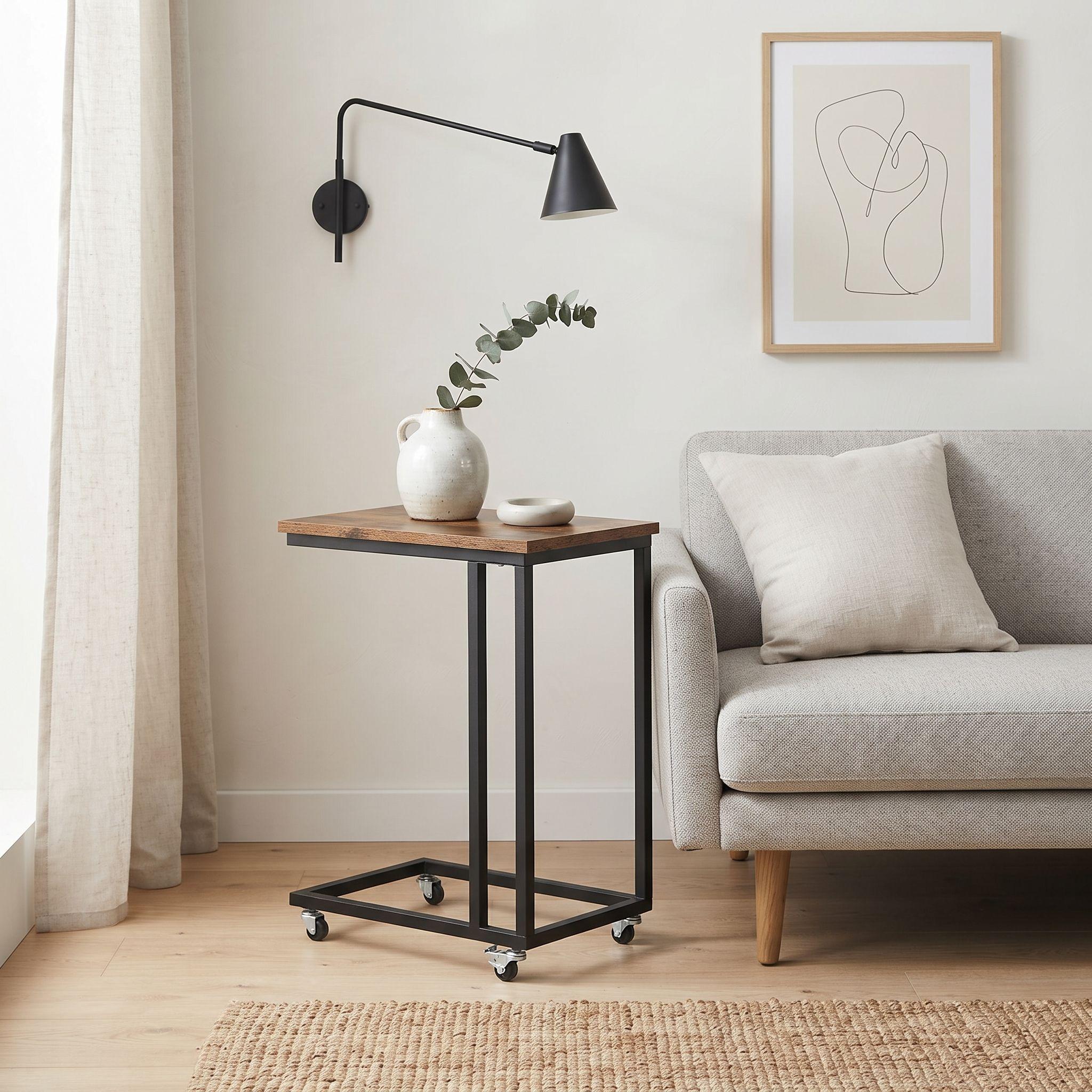 Mesa Auxiliar Lateral Vendel con ruedas Estilo Industrial-2