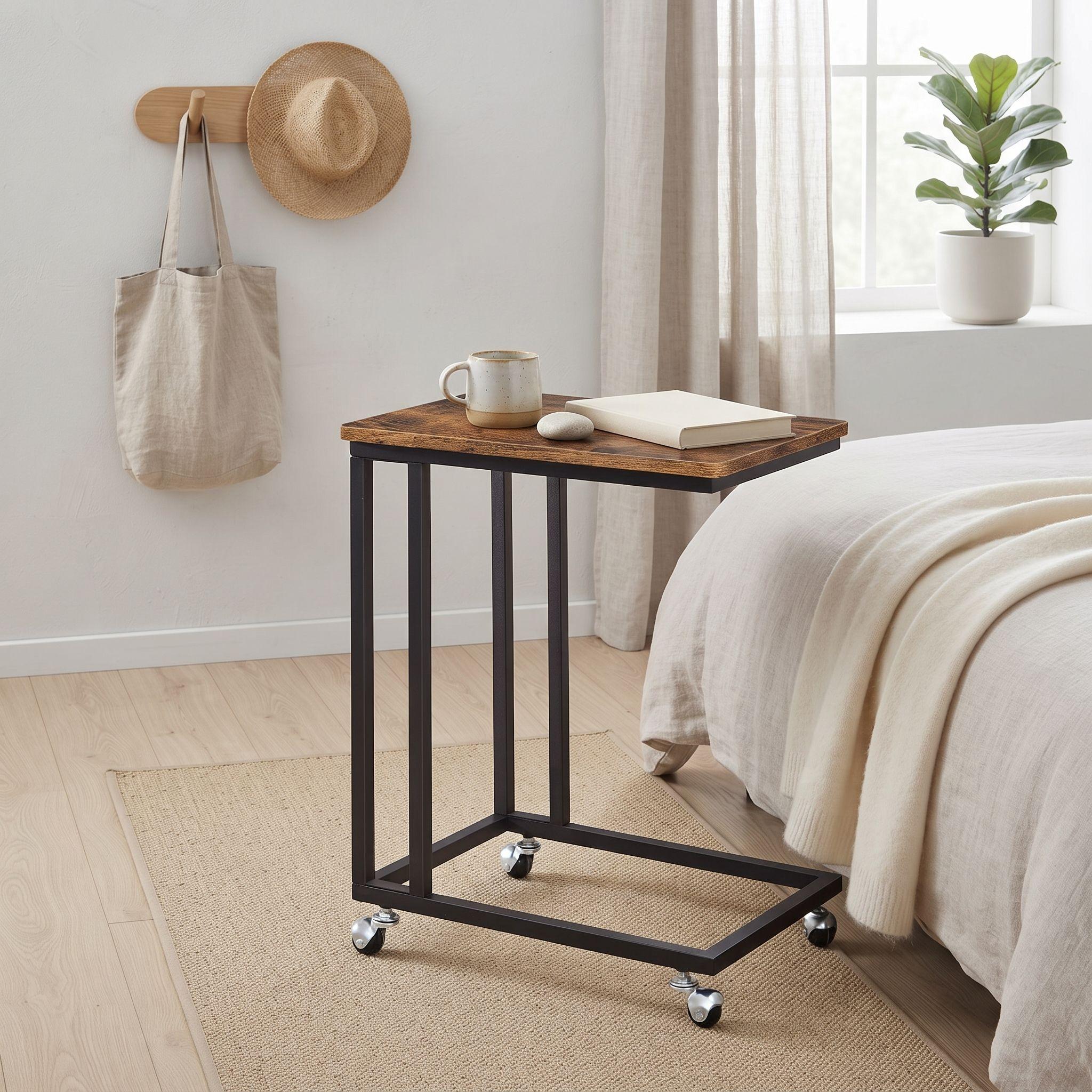 Mesa Auxiliar Lateral Vendel con ruedas Estilo Industrial-3