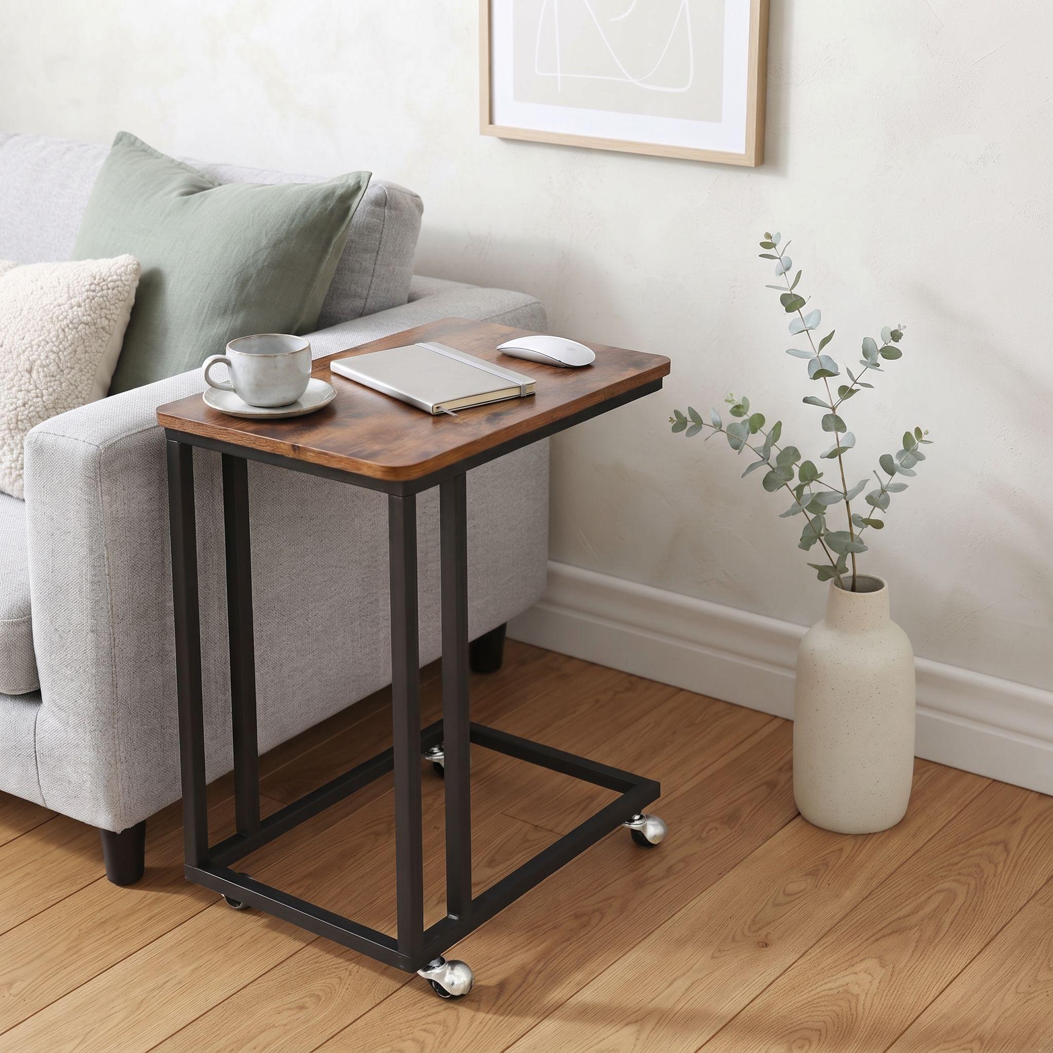 Mesa Auxiliar Lateral Vendel con ruedas Estilo Industrial-5
