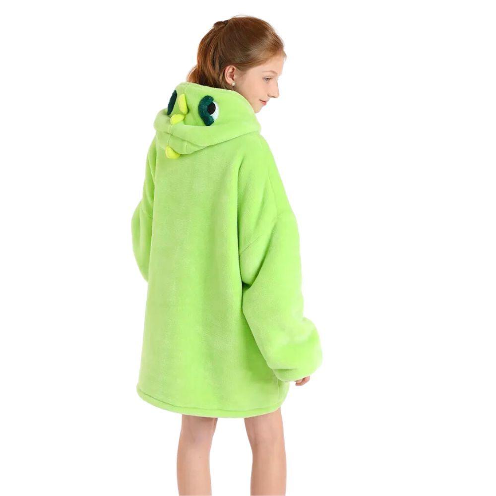 Manta con Capucha Suave Poncho Poleron Niño Verde Dinosaurio-3