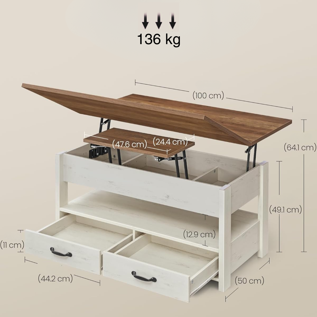 Mesa de Centro Rectangular Elevable Rústica Valencia-6
