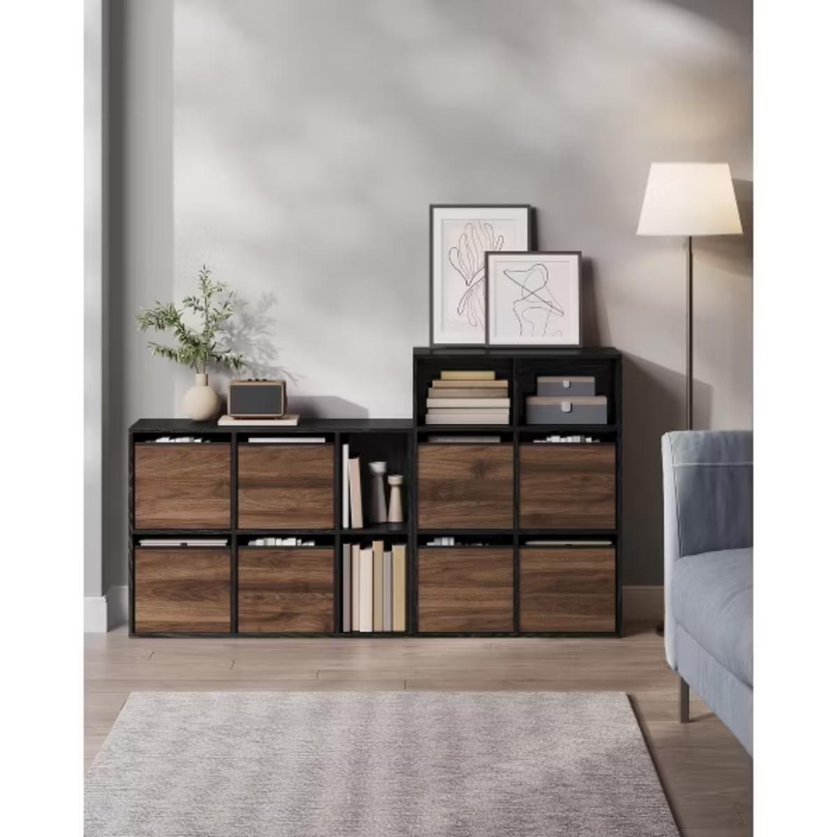 Mueble Organizador Negro con 4 Canastos de Tela Harslov-2