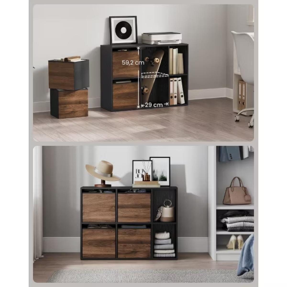 Mueble Organizador Negro con 4 Canastos de Tela Harslov-3