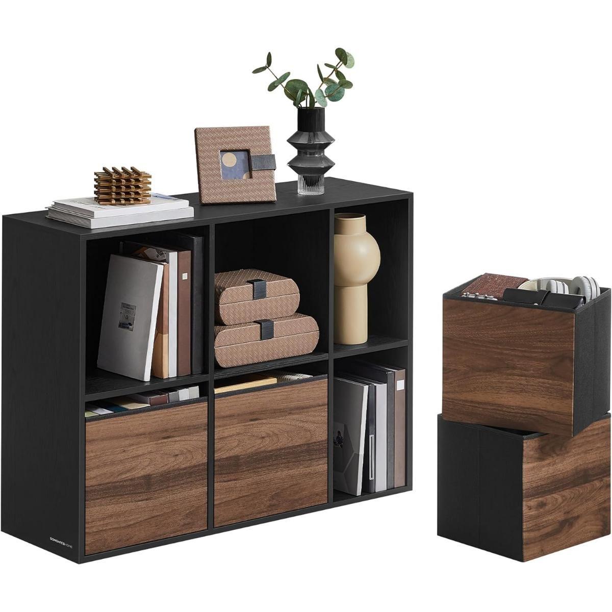 Mueble Organizador Negro con 4 Canastos de Tela Harslov-5
