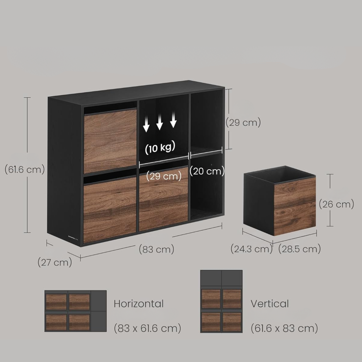 Mueble Organizador Negro con 4 Canastos de Tela Harslov-6