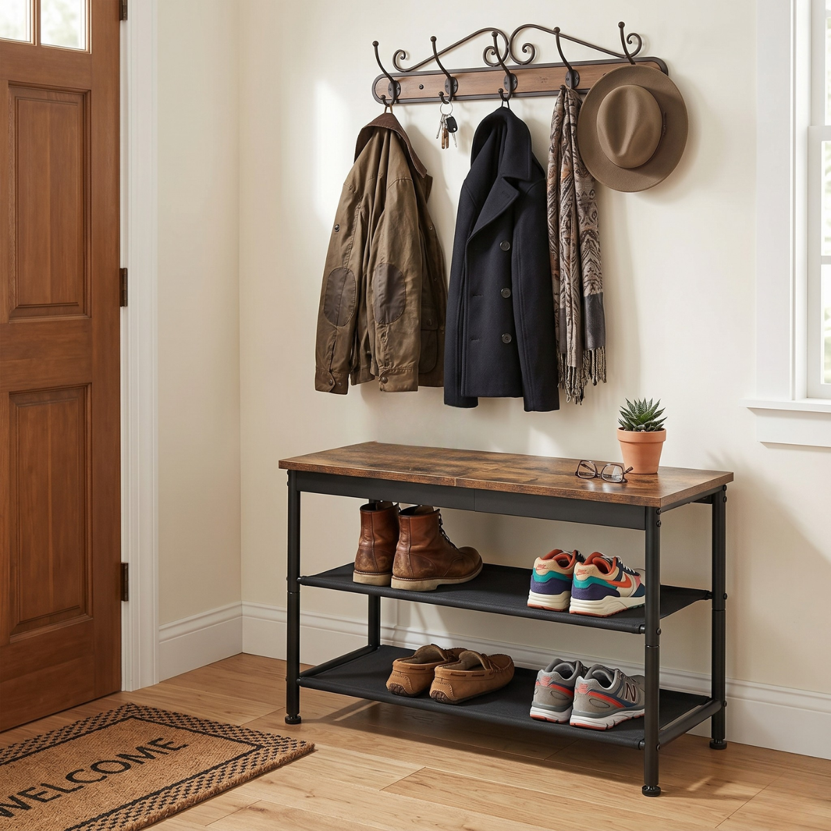 Mueble Zapatero Lynge 3 Niveles Fierro y Madera-3