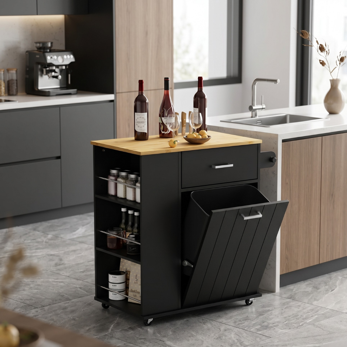 Isla de Cocina Negra Organizador Multiuso Sorup-2
