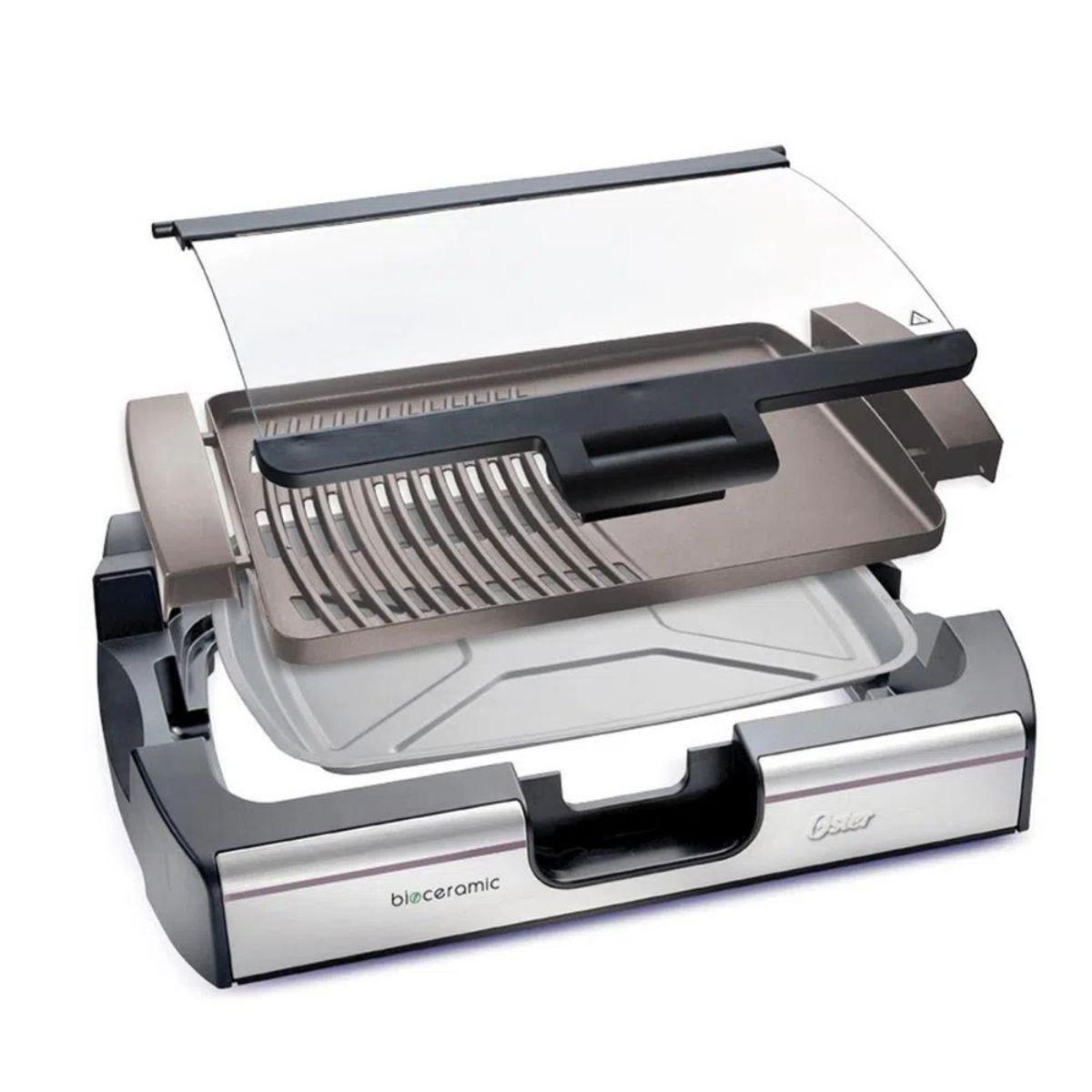 Parrilla y Plancha Eléctrica Bioceramic con Tapa Oster-2