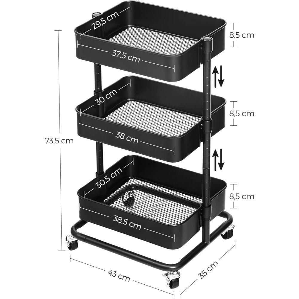 Carro Auxiliar Organizador Negro Ajustable 3 Niveles Oaxen-2
