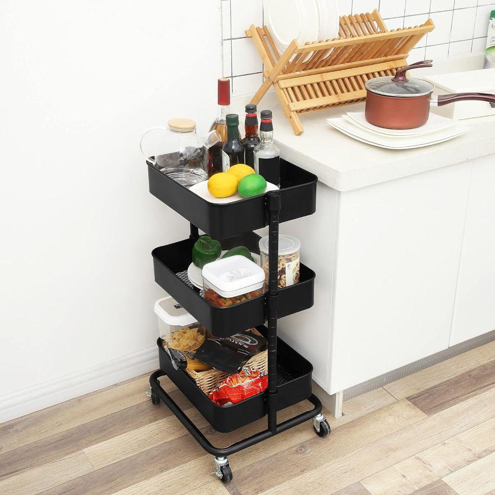 Carro Auxiliar Organizador Negro Ajustable 3 Niveles Oaxen-5