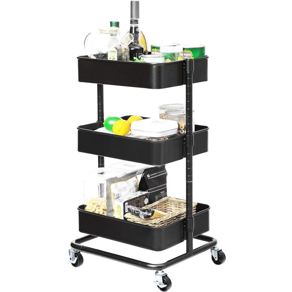 Carro Auxiliar Organizador Negro Ajustable 3 Niveles Oaxen-6