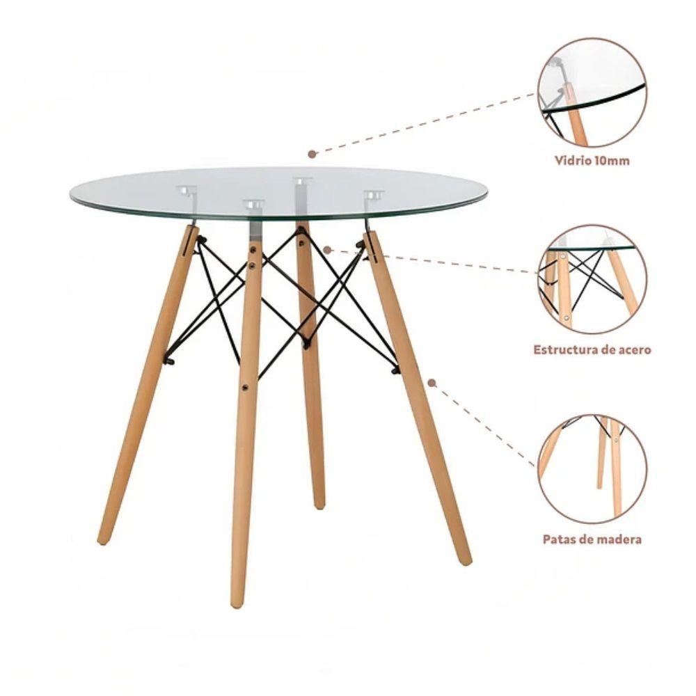 Mesa Eames 80cm Redonda de Vidrio-1