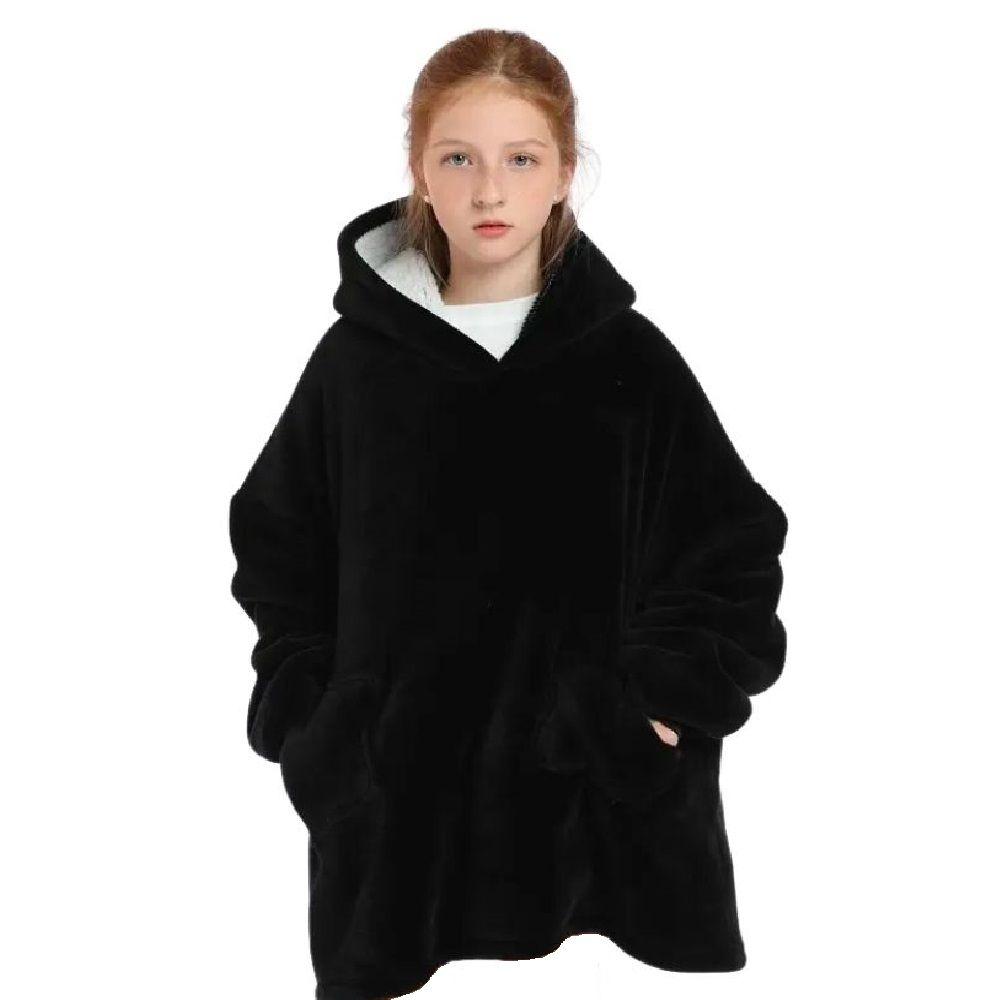 Manta con Capucha Suave Poncho Poleron Niño Negro Gatito-1