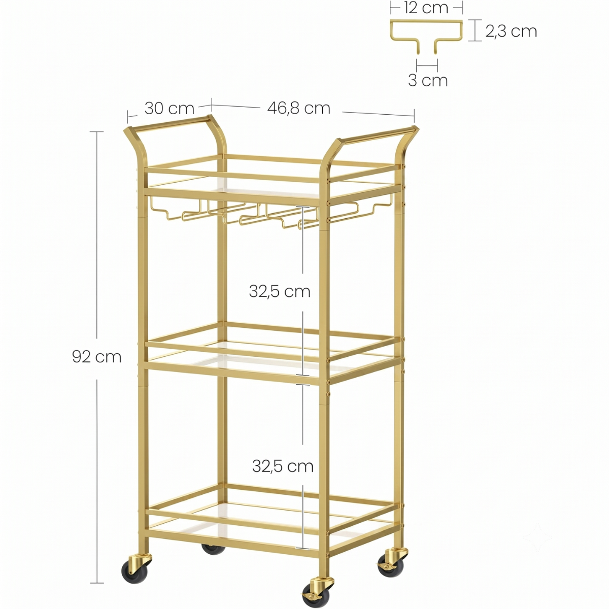 Carro Auxiliar Organizador Bar Cocina 3 Niveles Dorado Reika-3