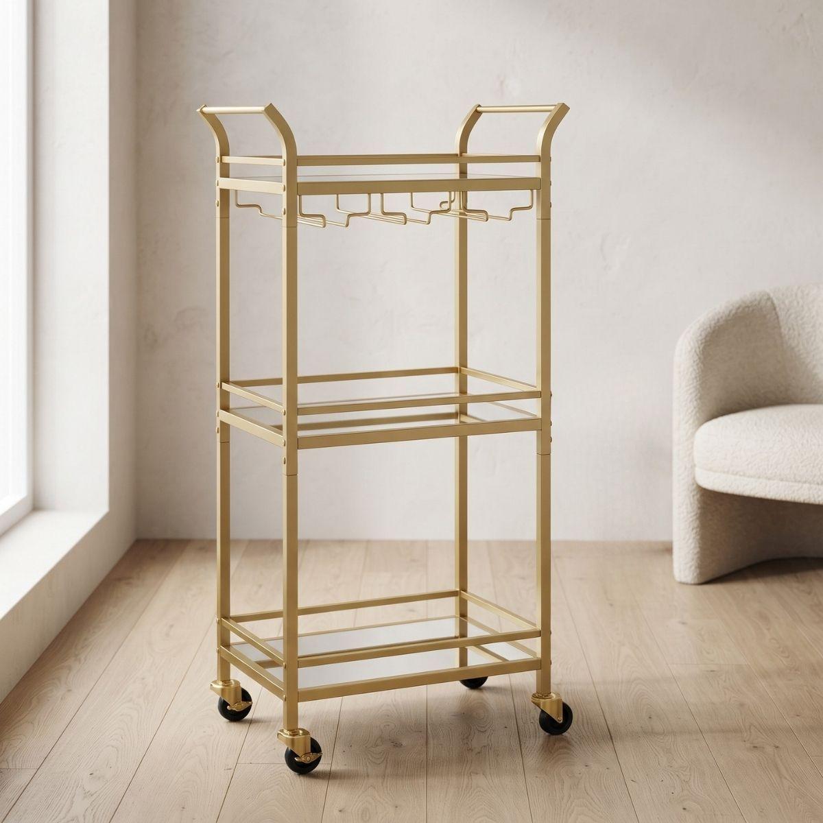 Carro Auxiliar Organizador Bar Cocina 3 Niveles Dorado Reika-2