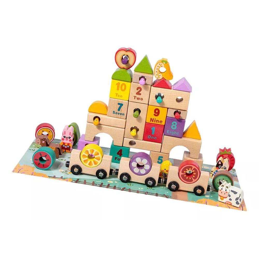 Bloques Construcción Tren Madera Magnético Juguete Didáctico-0