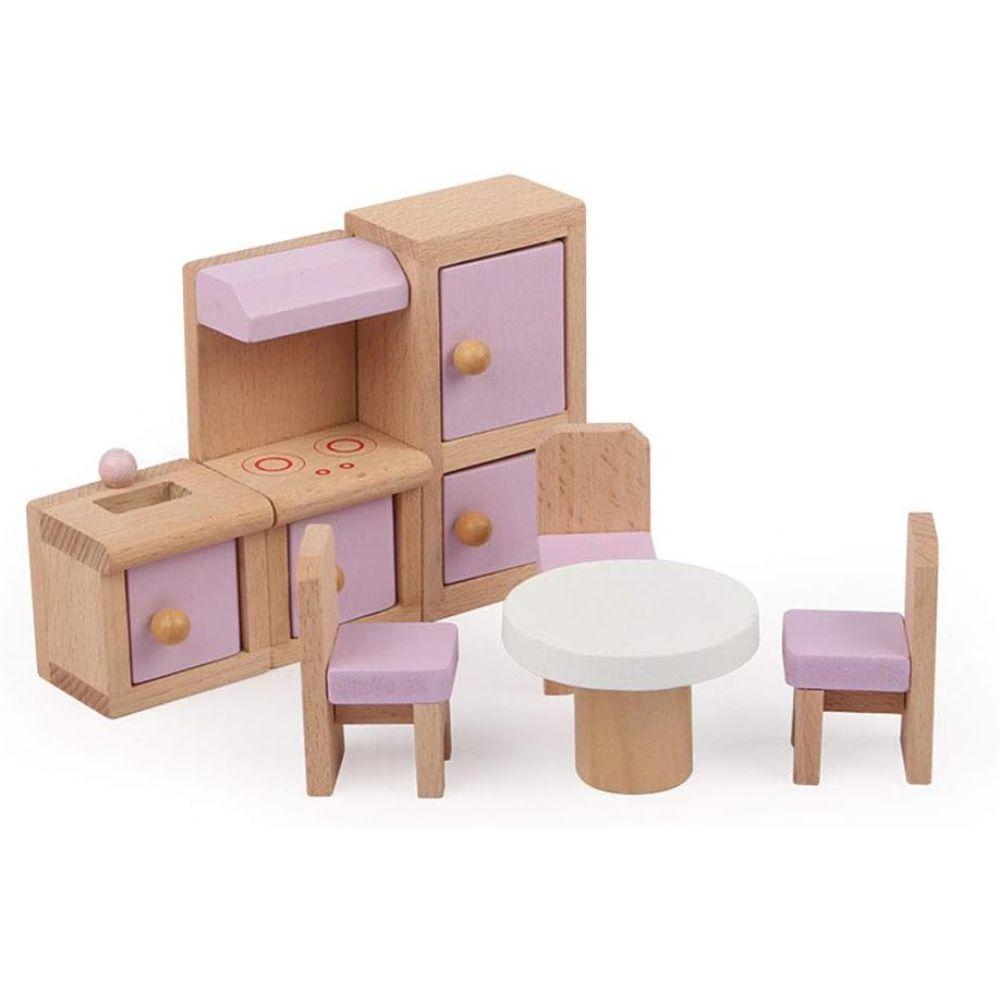 Set completo de Muebles de Madera para Casa de Muñecas Rosa-1