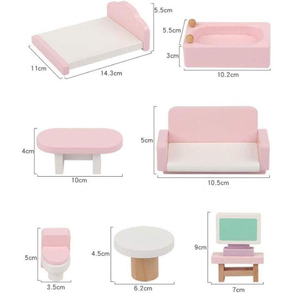 Set completo de Muebles de Madera para Casa de Muñecas Rosa-2
