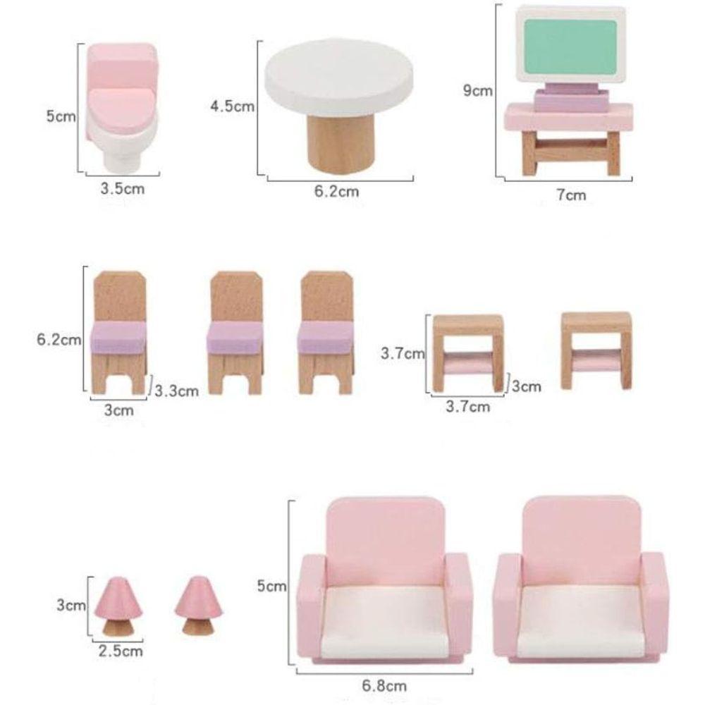 Set completo de Muebles de Madera para Casa de Muñecas Rosa-3