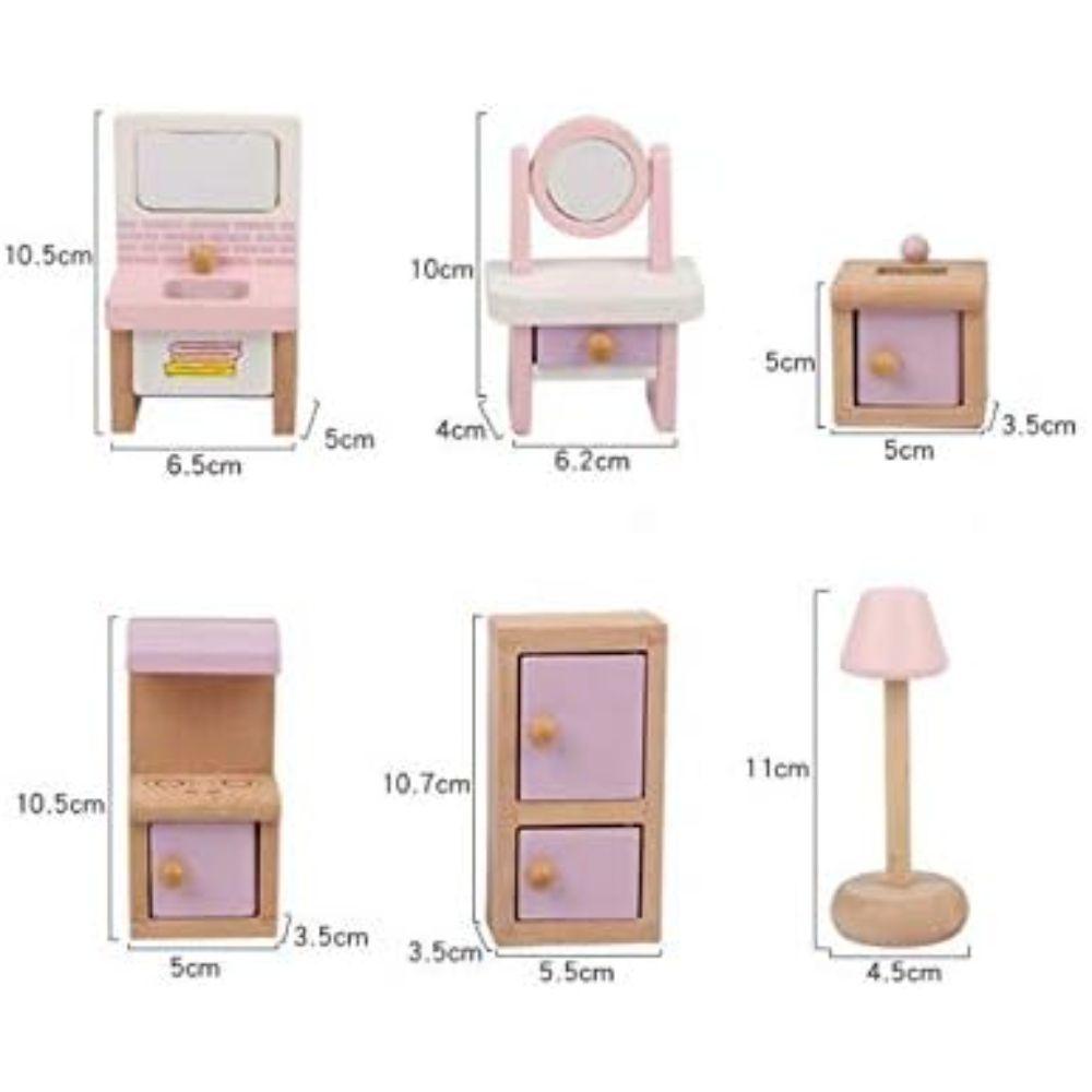 Set completo de Muebles de Madera para Casa de Muñecas Rosa-4