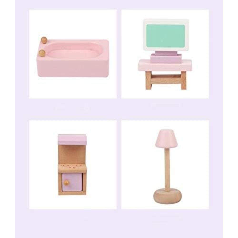 Set completo de Muebles de Madera para Casa de Muñecas Rosa-5