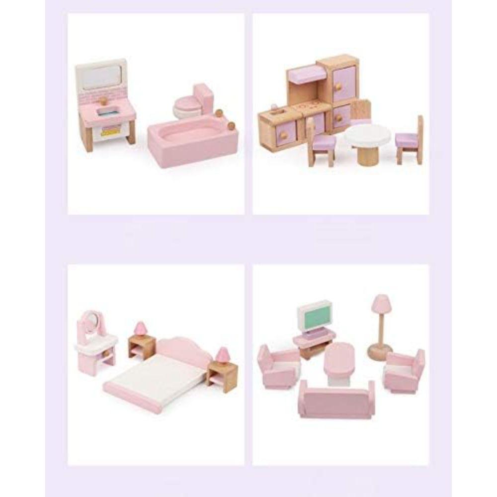 Set completo de Muebles de Madera para Casa de Muñecas Rosa-6