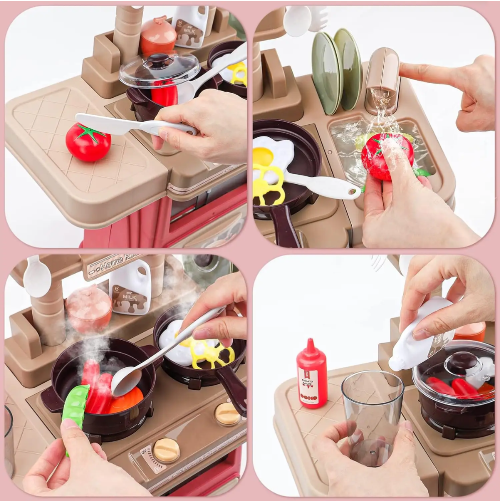 Cocina De Juguete 42 Accesorios Estilo Moderno Rosada.-2