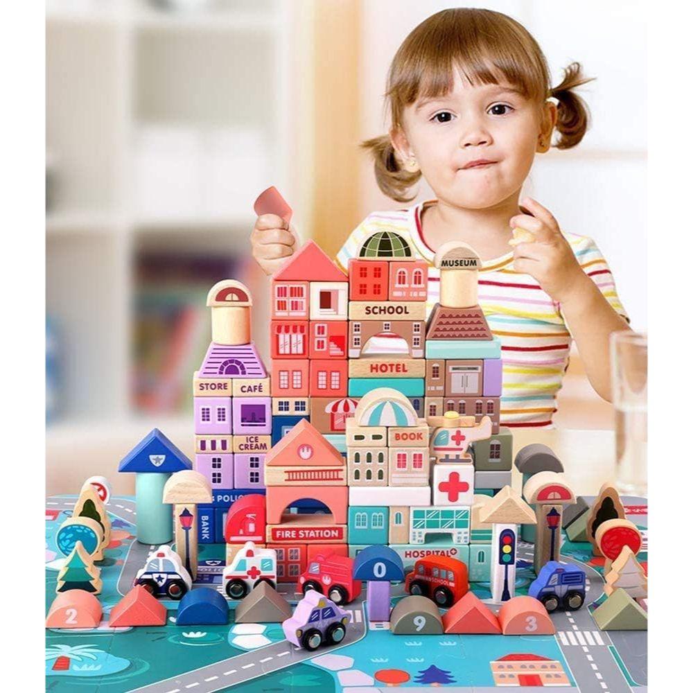 Kit de 115 Bloques de Construcción Madera Juguete Didáctico-6