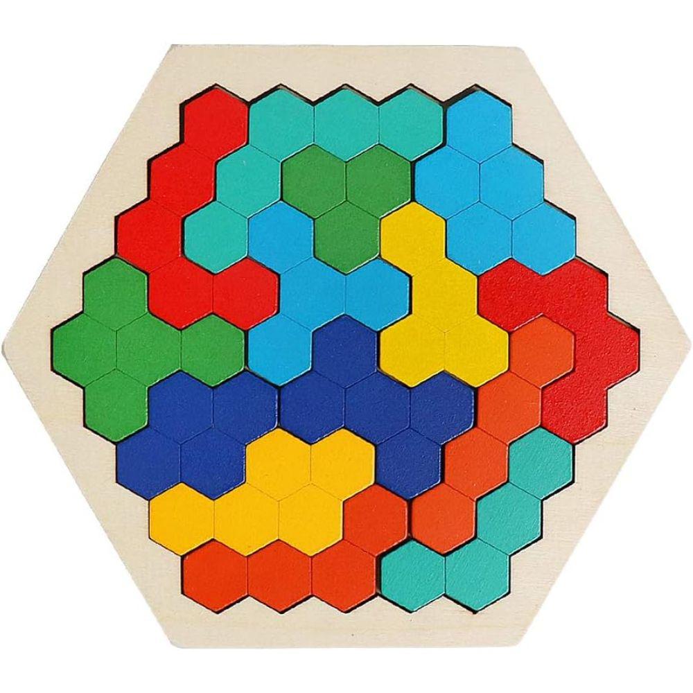 Puzle de Madera con Forma Hexagonal Juguete Didáctico-0