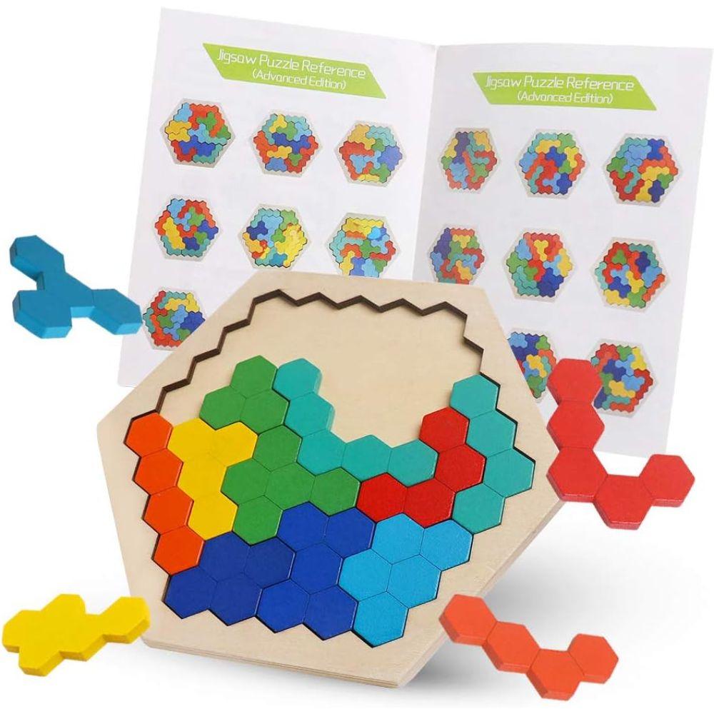 Puzle de Madera con Forma Hexagonal Juguete Didáctico-2