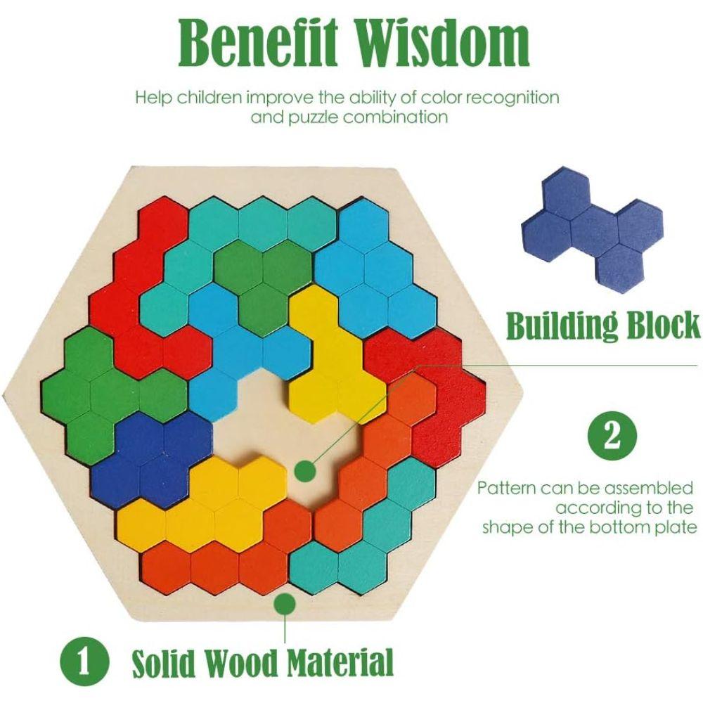 Puzle de Madera con Forma Hexagonal Juguete Didáctico-3