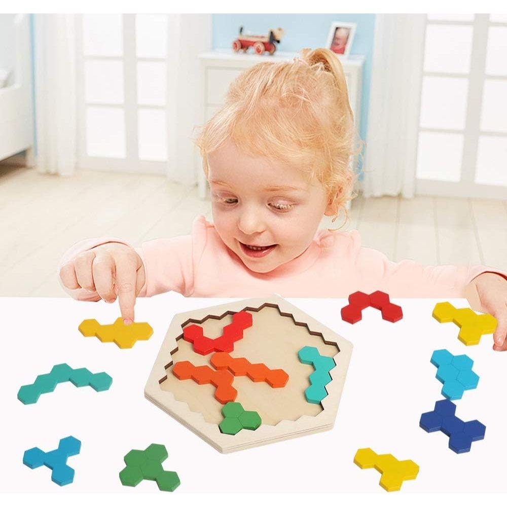 Puzle de Madera con Forma Hexagonal Juguete Didáctico-5