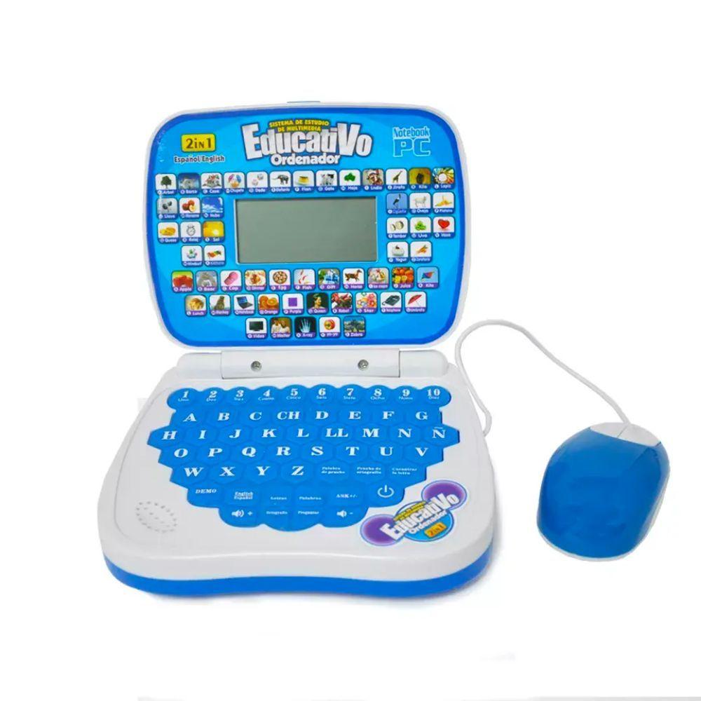 Computador + Mouse Juguete Educativo Inglés Español Azul-0