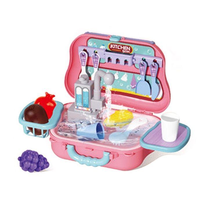 Maletín de juegos 2en1 Set Cocina con Lavaplatos Rosa-0