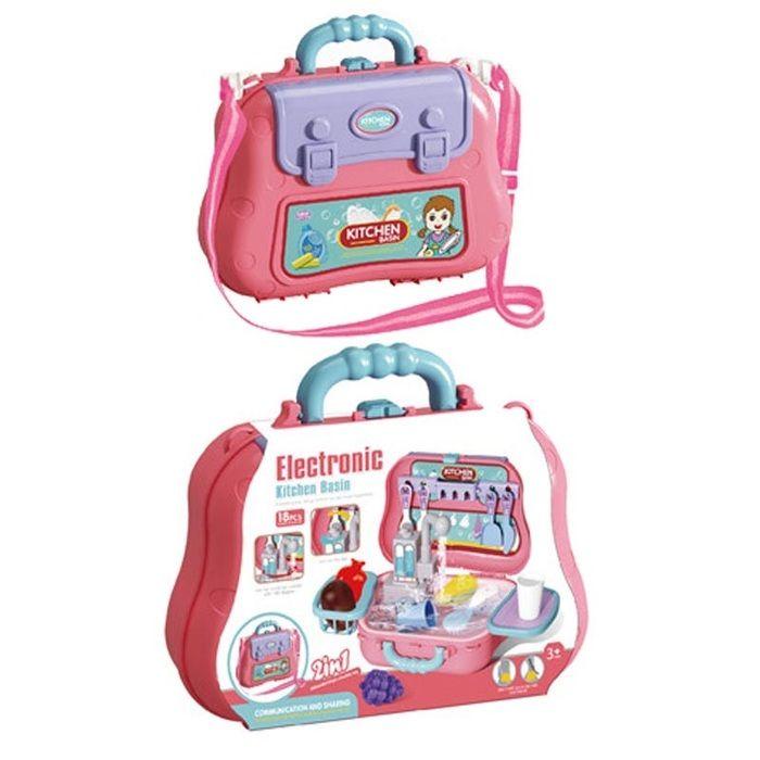 Maletín de juegos 2en1 Set Cocina con Lavaplatos Rosa-1