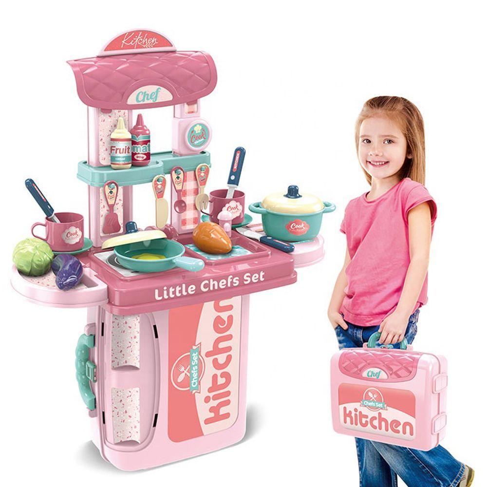 Maletin Cocina de Juguete Little Chef 3en1 Rosa-4