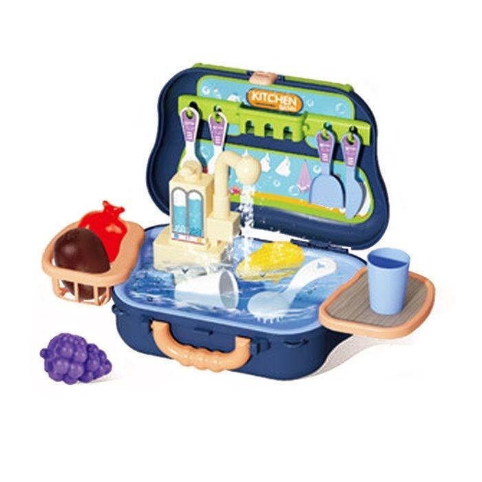 Maletín de juegos 2en1 Set Cocina con Lavaplatos Azul-0