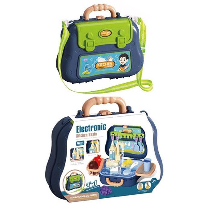 Maletín de juegos 2en1 Set Cocina con Lavaplatos Azul-1