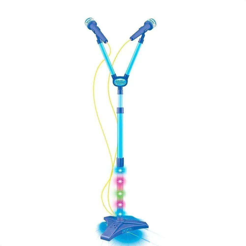 Micrófono Karaoke Infantil Doble con Luces Azul-0